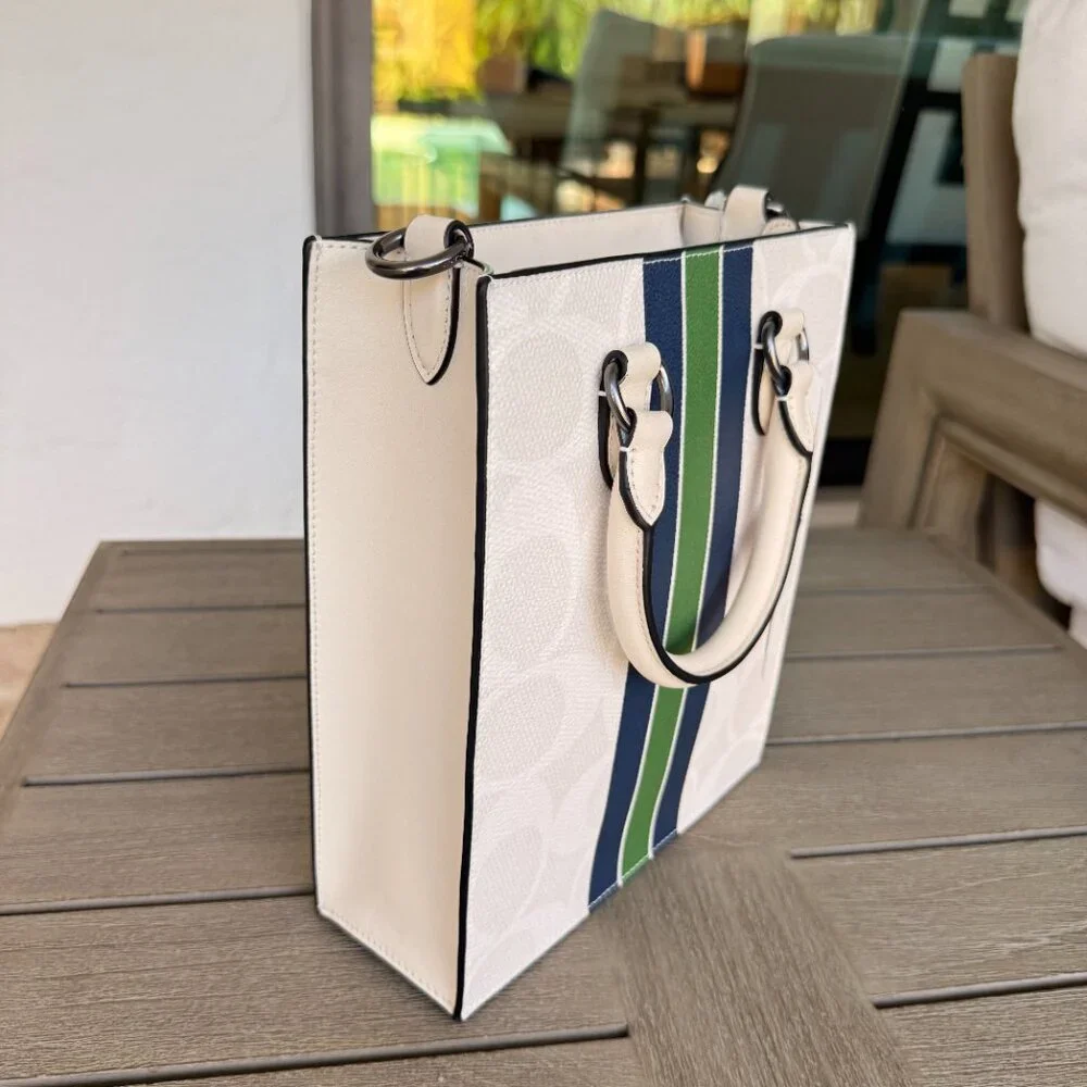 Coach Men's Dylan Tote Bag In Signature Canvas With Varsity CBI38 QB/Chalk Multi - Picture 4 of 9